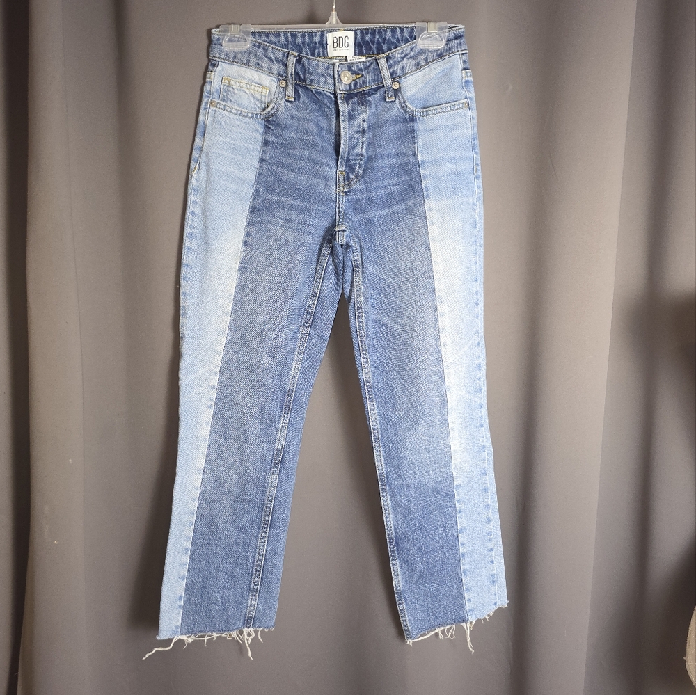 BDG‎ Jessye Patchwork High Rise Straight Jeans W26 L32 Contrast Panel Raw Hem